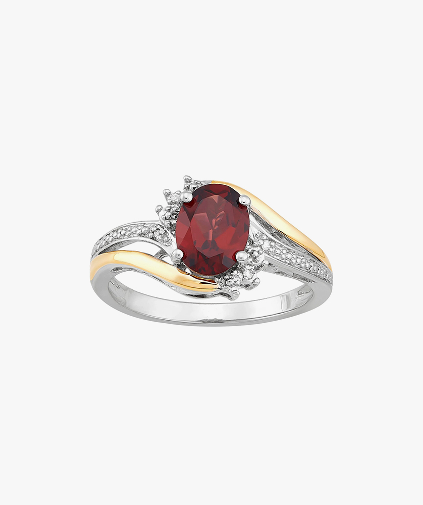 Red Garnet Diamond Accent Ring in Sterling Silver